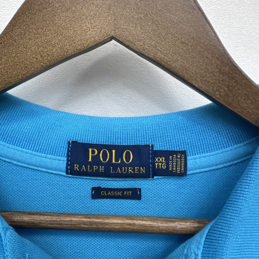 Polo Ralph Lauren Mens XXL TTG Blue Polo Shirt Classic Fit Yellow Pony Logo - Picture 2 of 9